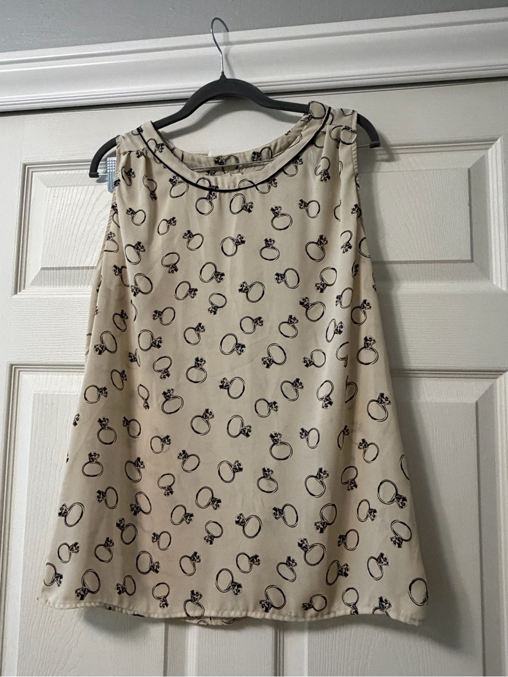 Pleione Beige Sleeveless A-Line Dress with Black Ring Print